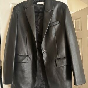 MANGO Faux Leather Double Breasted Blazer Jacket Black Womens